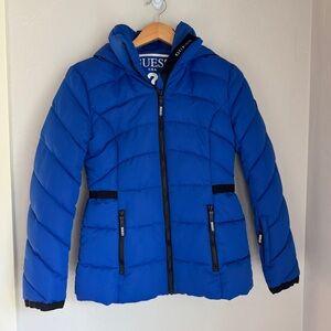 Guess Jackets Womens Navy‎ Blue Puffer Winter Jacket with Hood Size Small